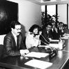 1987 - Milano, conferenza stampa con Marco Rivetti, Luciano Benetton, Alessandro Lorenzi